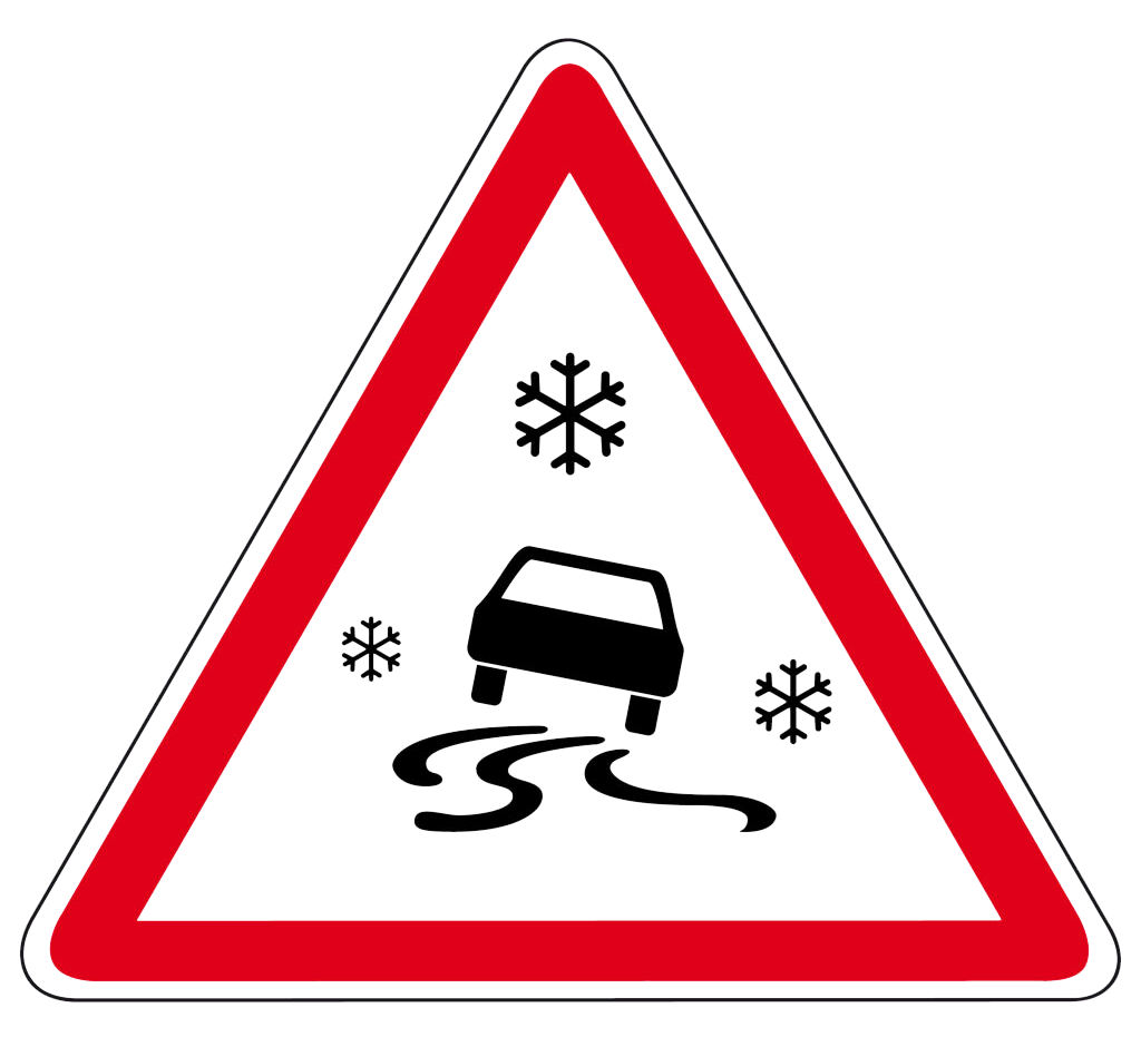 slippery road condition sign