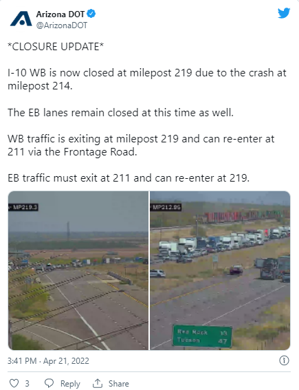 Head-on SUV Wreck on I-10 - AZ Dot Twitter feed