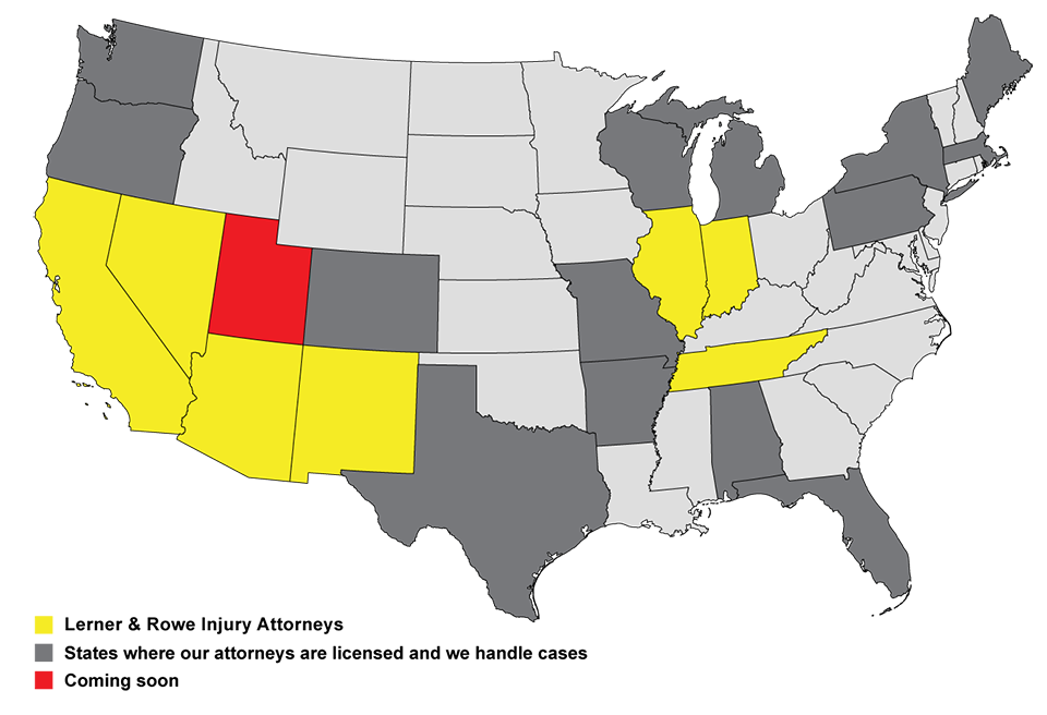 Lerner and Rowe Attorneys' Locations map